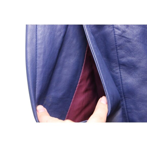 Vintage 80s 90s Genuine Leather Skirt Size 8 Blue Purple Glam Rock Retro Punk - Picture 6 of 13